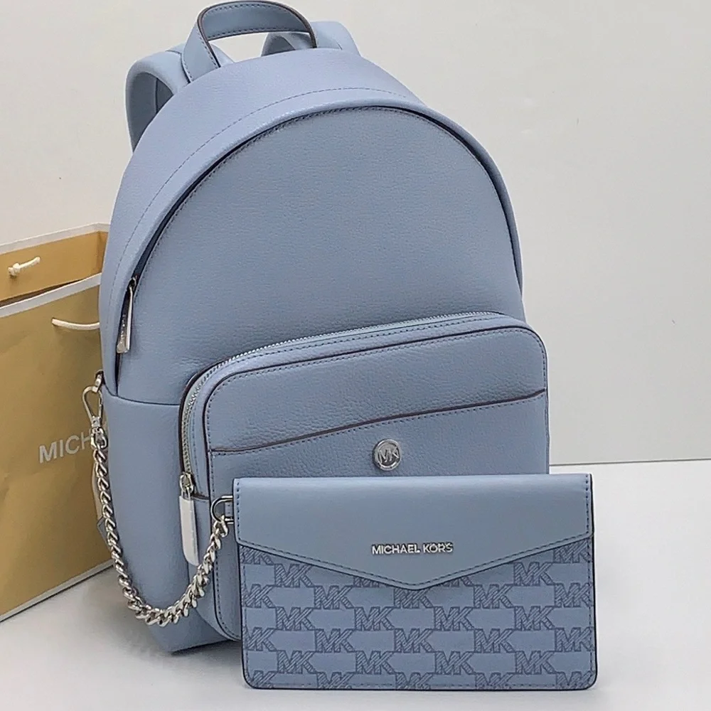 MICHAEL KORS Maisie Medium Pebbled Leather 2-in-1 Backpack Denim NWT